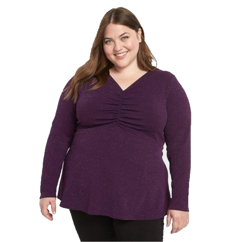 Lane Bryant Babydoll Sparkle Knit Top in Purple Pennant‎ Womens Size 34 / 36 NWT